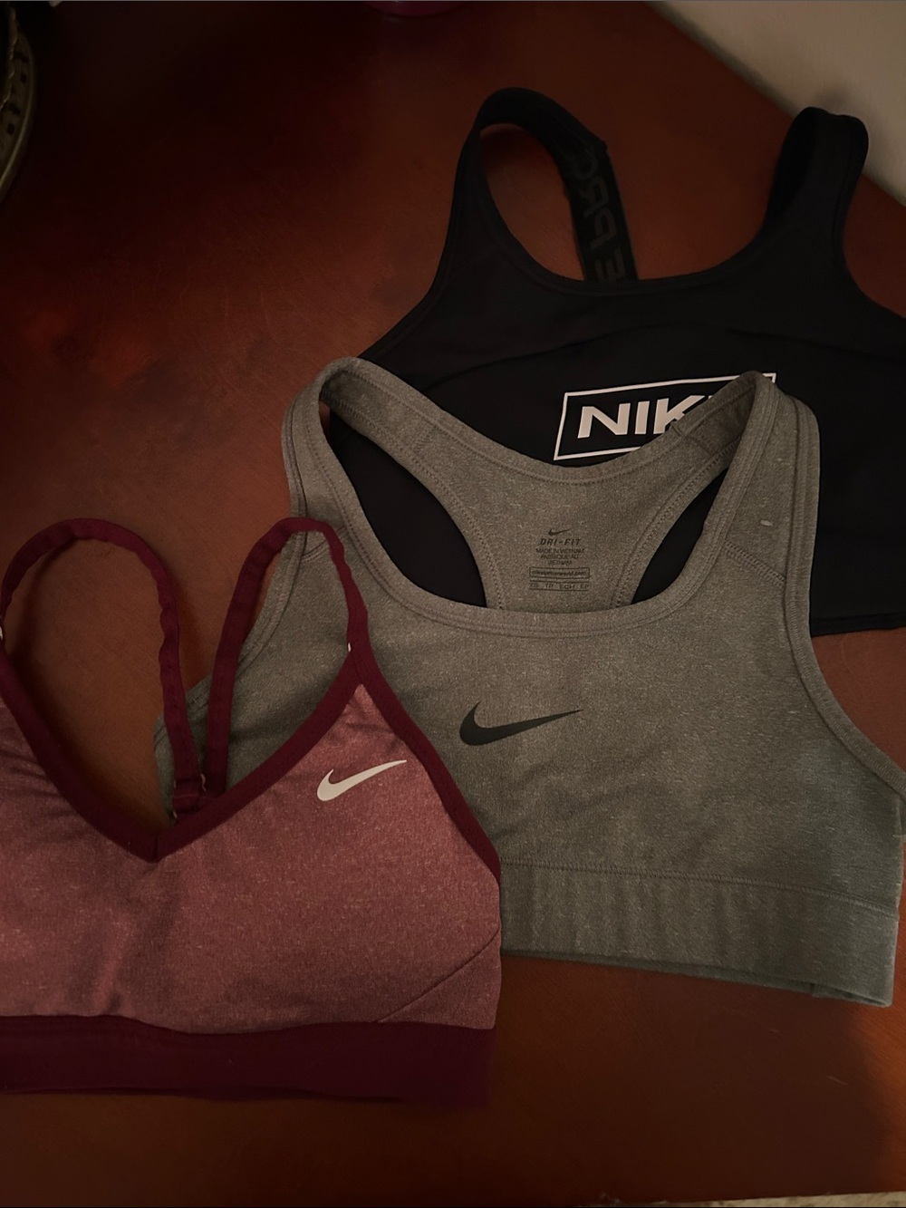Nike Women's Sports Bra Trio - Black, Gray, Burgundy